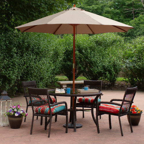9ft Outdoor Patio Market Umbrella with Wooden Pole, Tan - IMAGE 1
