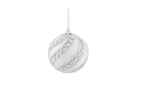 3ct White and Silver Beaded and Glittered Confetti Shatterproof Christmas Ball Ornaments 3" (75mm) - IMAGE 1