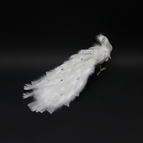 19" White Regal Peacock Bird with Closed Tail Feathers Christmas Decoration - IMAGE 1