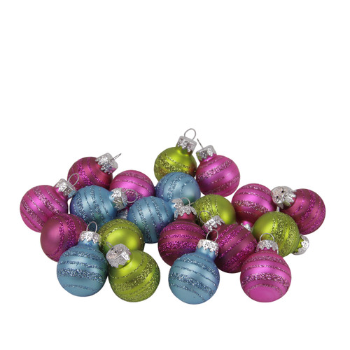 20-Piece Blue, Pink and Green Mini Glass Ball Christmas Ornament Set 1" (25mm) - IMAGE 1