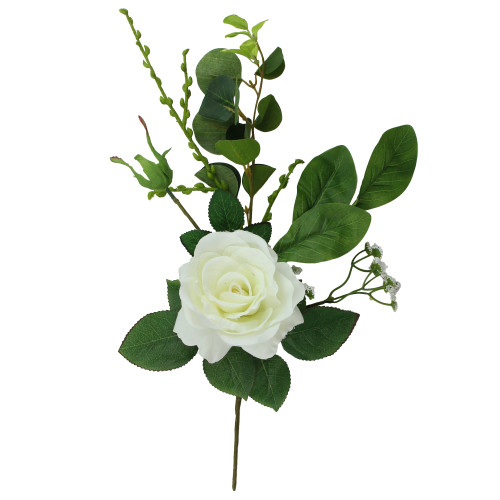 17" Ivory Rose with Baby's Breath and Foliage Pick - IMAGE 1