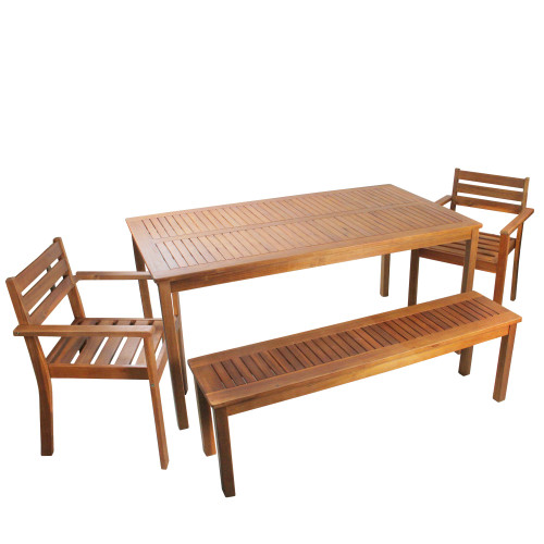 4pc Brown Solid Acacia Wood 4-Person Outdoor Patio Dining Set 63" - IMAGE 1