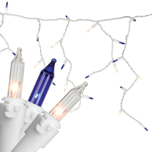 Mini Icicle Christmas Lights - Blue and Clear - 2.5' White Wire - 50ct - IMAGE 1