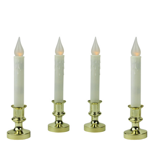 Set of 4 White and Gold LED C5 Flickering Window Christmas Candle Lamp with Timer 8.5" - IMAGE 1