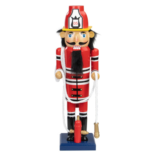 14 Red Wooden Fireman with Hose Christmas Nutcracker - IMAGE 1