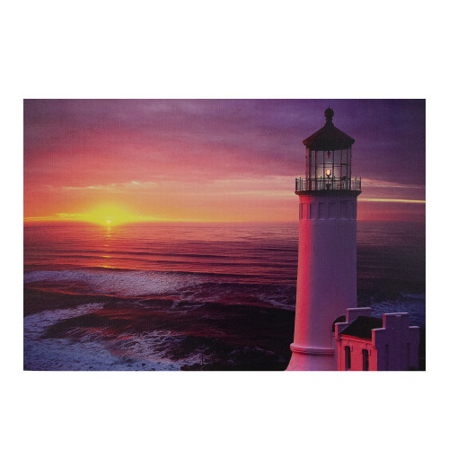 23.75" LED Lighted Sunset Lighthouse Seaside Scene Canvas Wall Art - IMAGE 1