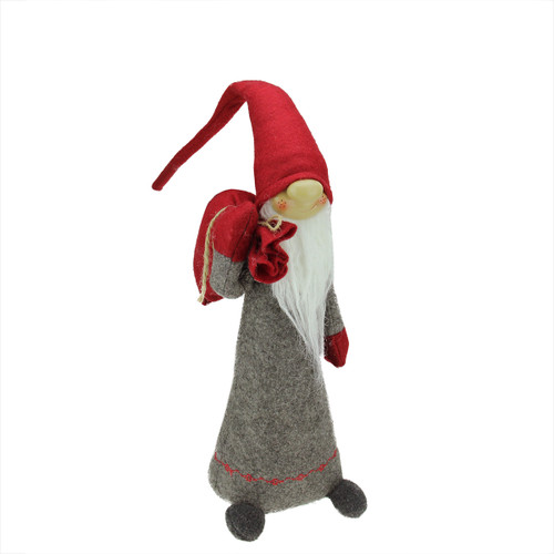 23" Red and Grey Tall Standing Santa Gnome Carrying Bag on his Shoulder Christmas Figure - IMAGE 1