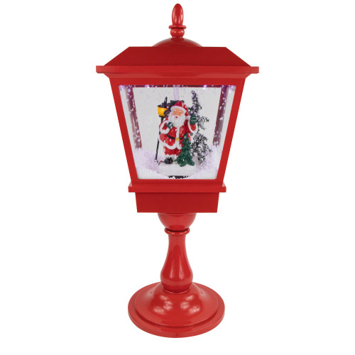 25.25" Lighted Red Musical Santa Claus Snowing Table Top Christmas Street Lamp - IMAGE 1