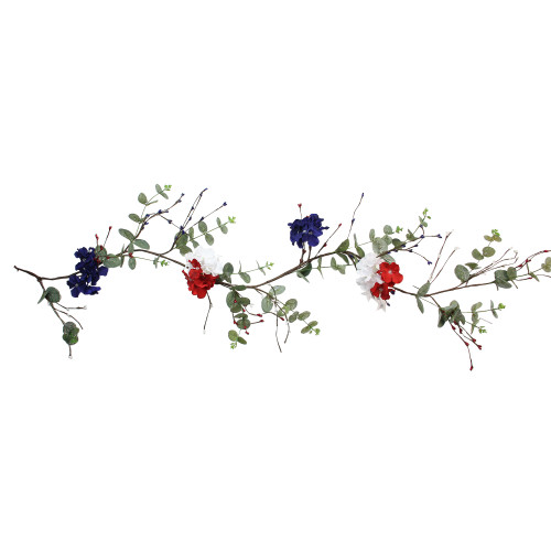 5ft Red, White and Blue Hydrangea Patriotic Artificial Garland - IMAGE 1