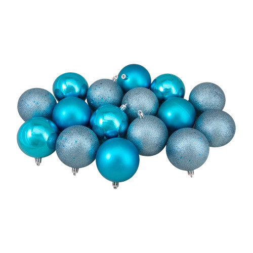 16ct Turquoise Blue Shatterproof 4-Finish Christmas Ball Ornaments 3" (75mm) - IMAGE 1