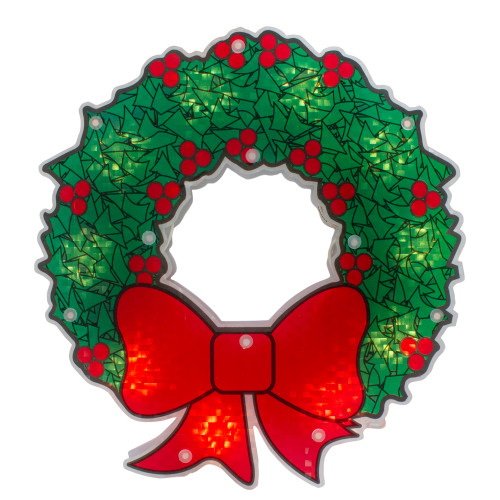 11" Green and Red Lighted Wreath Christmas Window Silhouette Decoration - IMAGE 1