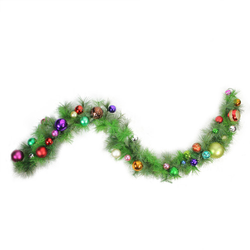 6' Pre-Decorated Multi-Color Ball Ornament Long Needle Pine Artificial Christmas Garland - Unlit - IMAGE 1
