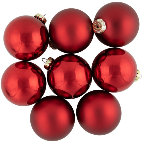 96ct Shiny and Matte Red Glass Ball Christmas Ornaments 3.25 (80mm) - IMAGE 1