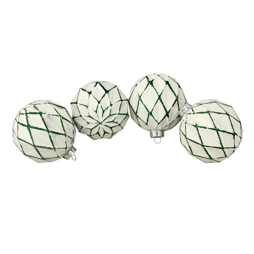 4ct Emerald Green and White Matte Christmas Ball Ornaments 4" (100mm) - IMAGE 1