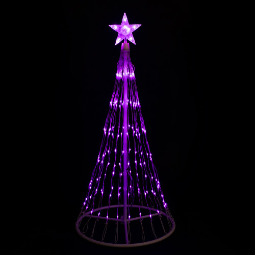 LED Lighted Christmas Cone Tree with Star Outdoor Decoration - 4' - Purple - IMAGE 1
