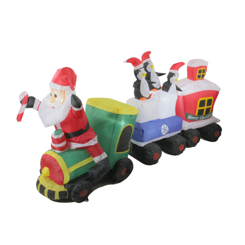 Lighted Inflatable Santa and Penguins on Train Outdoor Christmas Decoration - 6.5' - IMAGE 1