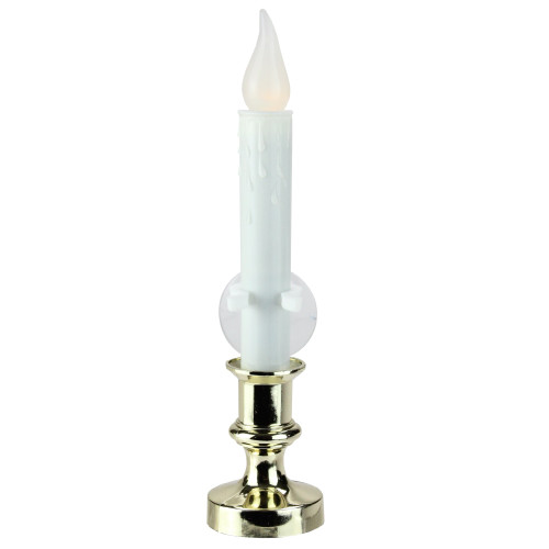 8.5" Pre-Lit White and Gold LED Flickering Window Christmas Candle Lamp - IMAGE 1