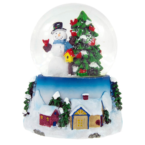 4.75" Snowman with Cardinals Musical Christmas Tree Snow Globe - IMAGE 1