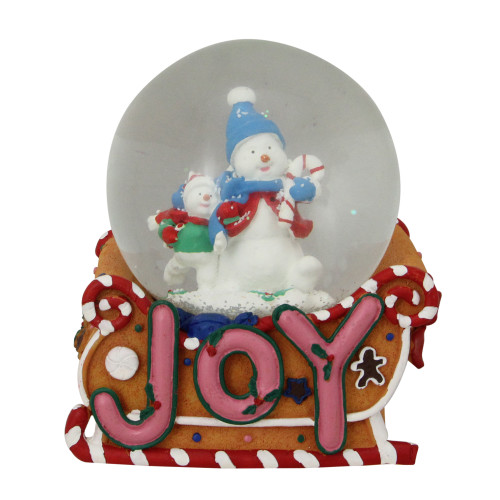 5.25" Musical "Joy" Snowmen and Gingerbread Sleigh Christmas Snow Globe - IMAGE 1