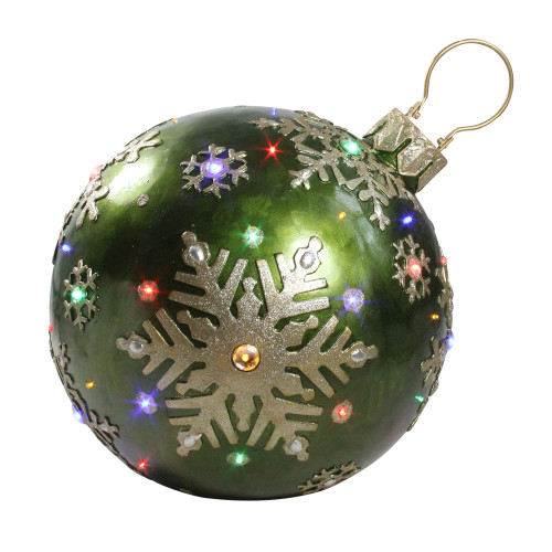 18" LED Lighted Green Jeweled Commercial Grade Christmas Ball Ornament with Snowflake - IMAGE 1