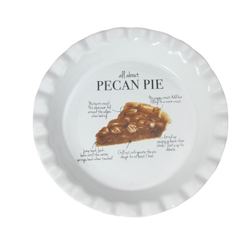 9" Ivory "All About Pecan Pie" Autumn Thanksgiving Serving Plate - IMAGE 1