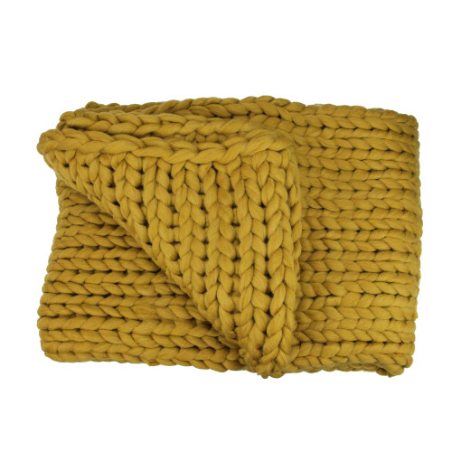 Golden Mustard Cable Knit Plush Throw Blanket 50 x 60 - IMAGE 1