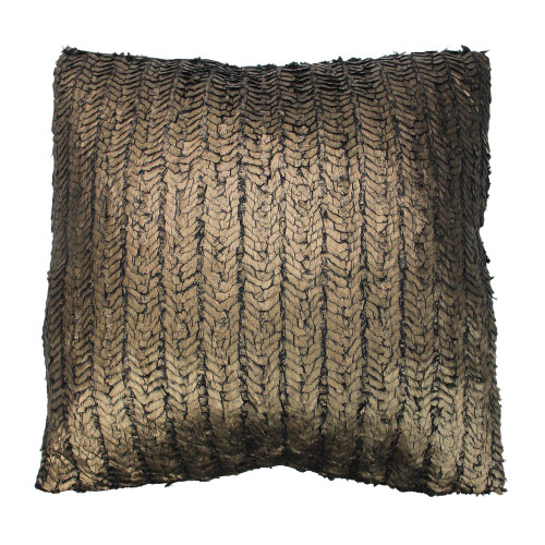 17" Golden Brown Plush Velvet Square Throw Pillow - IMAGE 1