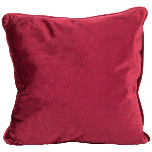 17" Solid Wine Red Velvet Plush Square Throw Pillow with Piped Edging - IMAGE 1