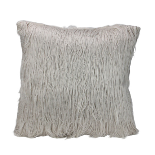 Textured Faux Fur with Suede Throw Pillow  - 17" x 17" - Beige Taupe and White - IMAGE 1