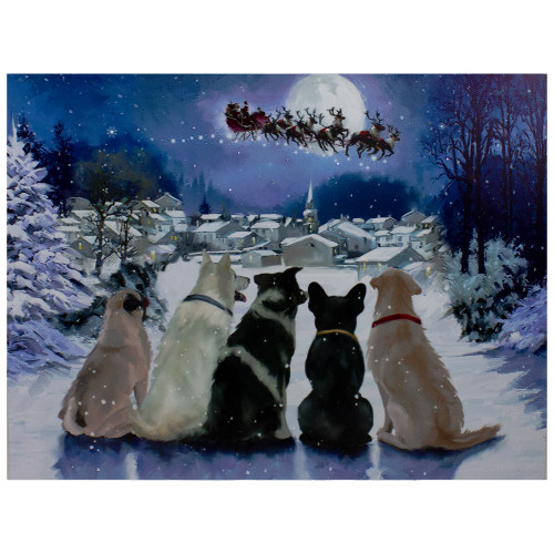 LED Lighted Fiber Optic Dogs and Santa's Sleigh Christmas Wall Art 12" x 15.75" - IMAGE 1