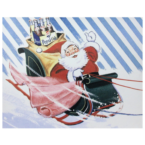 LED Back Lit Santa Claus and Sleigh Pepsi Christmas Wall Art 15.75" x 19.75" - IMAGE 1