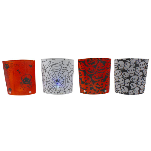 Set of 4 Black and Silver LED Lighted Holographic Halloween Lanterns 6" - IMAGE 1