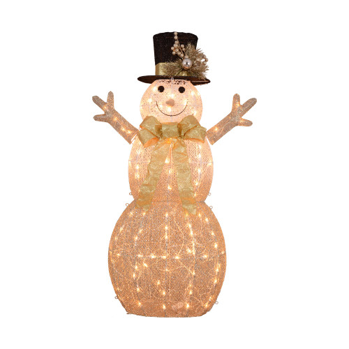 52" 3D Lighted Rattan Snowman in Top Hat Christmas Outdoor Decoration - IMAGE 1