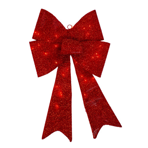 30" LED Lighted Red Tinsel Bow Christmas Decoration - IMAGE 1