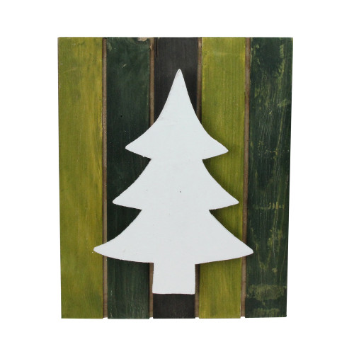 13" Wood Tree on Green Washed Pallet Inspired Frame Christmas Wall Hanging - IMAGE 1