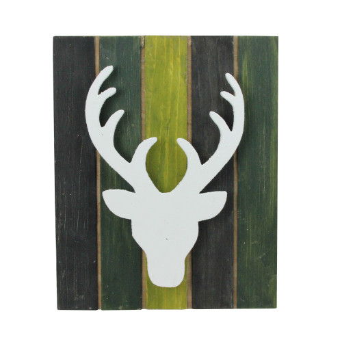Deer Head on Forest Inspired Pallet Frame Christmas Wall Hanging - 13" - Green - IMAGE 1