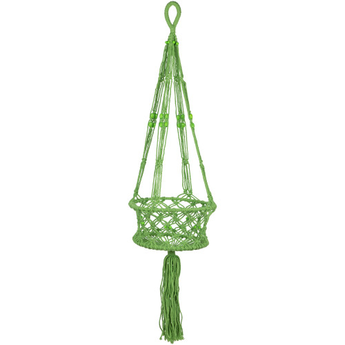 43" Green Lattice Pattern Macrame Hanging Planter Holder - IMAGE 1