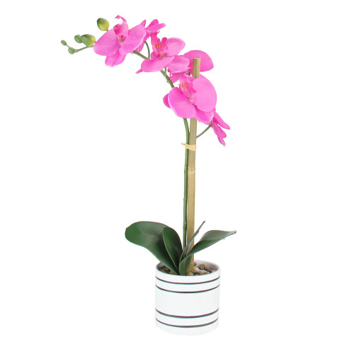 18.5" Potted Pink and Green Orchid Artificial Flower Plant - IMAGE 1