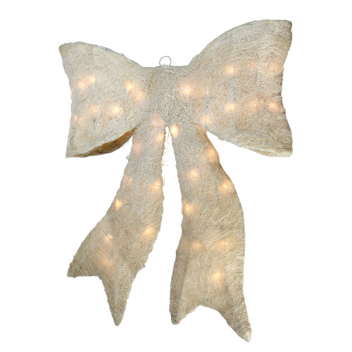 Sparkling Lighted Bow Christmas Window Silhouette - 24" - Cream - Clear Lights - IMAGE 1
