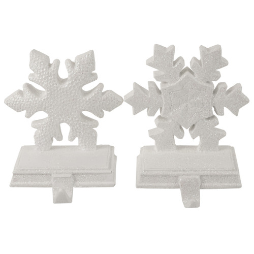 Glittered Snowflake Christmas Stocking Holder - 6.5” - White - Set of 2 - IMAGE 1