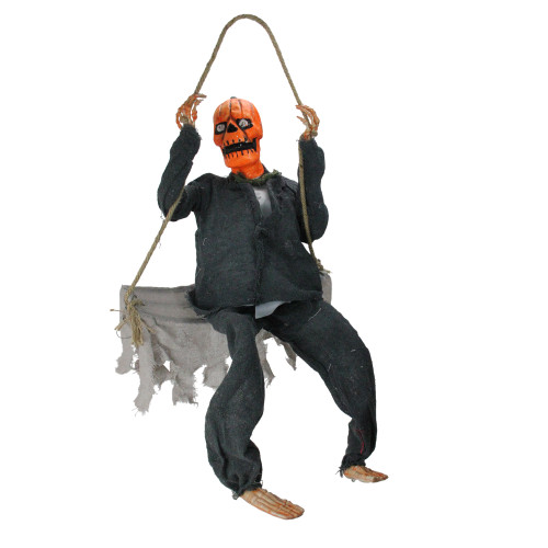 30" Animated Swinging Pumpkin Man Halloween Decoration - IMAGE 1