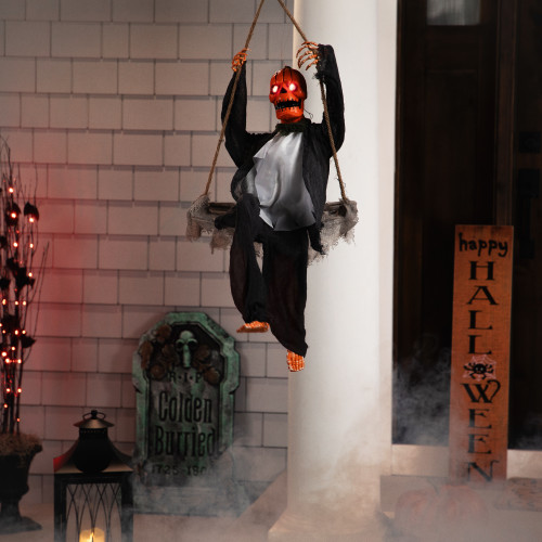 Animated Swinging Pumpkin Man Halloween Decoration - 30" - IMAGE 1