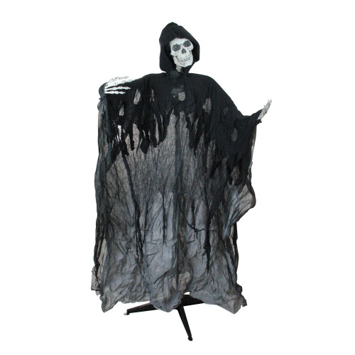 60" Pre-Lit Black Musical Skeleton Ghost Reaper Standing Halloween Decor - IMAGE 1