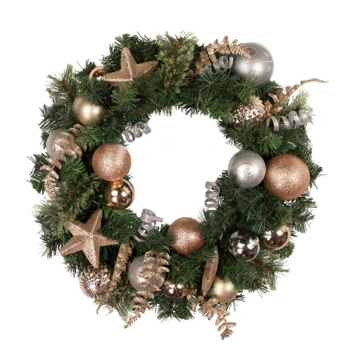 Pine and Ball Green Artificial Christmas Wreath - 24-Inch, Unlit - IMAGE 1