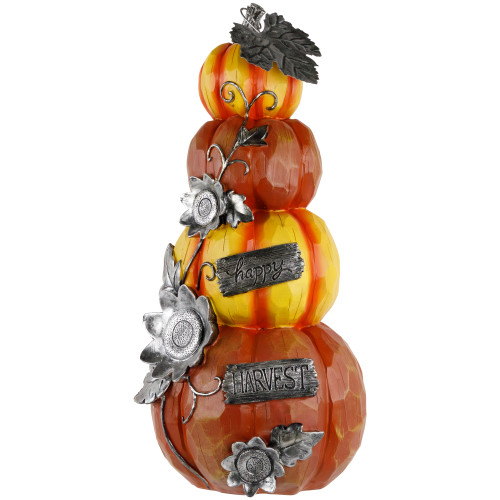 18.25” Stacked Pumpkins 'Happy Harvest' Fall Outdoor Decoration - IMAGE 1