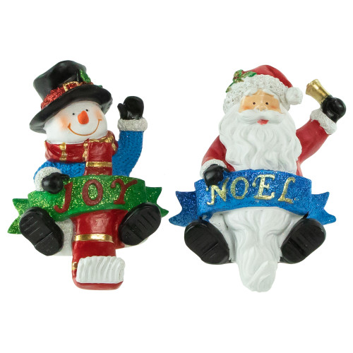 Santa "Noel" and Snowman "Joy" Glitter Christmas Stocking Holders - 5" - Set of 2 - IMAGE 1