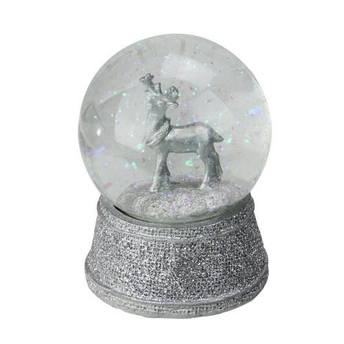 5.5" Silver Glittered Reindeer Christmas Snow Globe - IMAGE 1