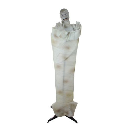 64.5" Pre-Lit White and Brown Standing Animated Mummy with Glowing Eyes Halloween Decor - IMAGE 1
