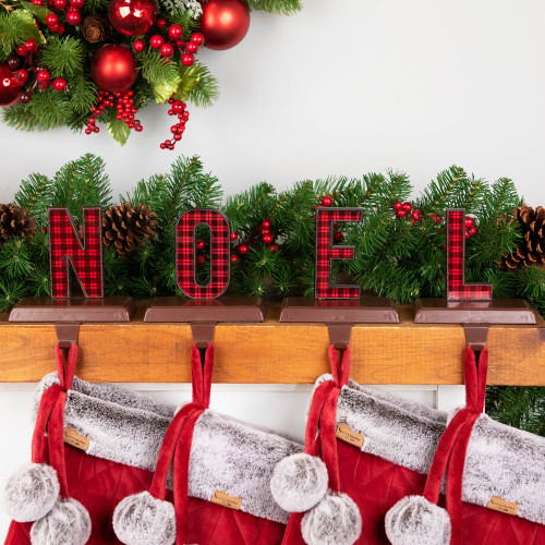 Buffalo Plaid Noel Christmas Stocking Holder - 6" - Red and Black - Set of 4 - IMAGE 1