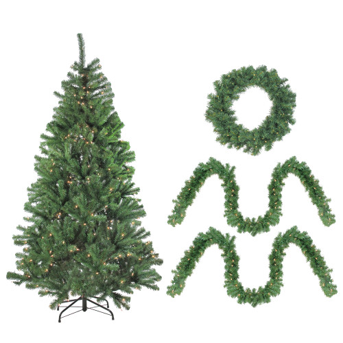 Pre-Lit Battery Operated Artificial Winter Spruce Set - 4-Piece - 6.5' - Clear Lights - IMAGE 1